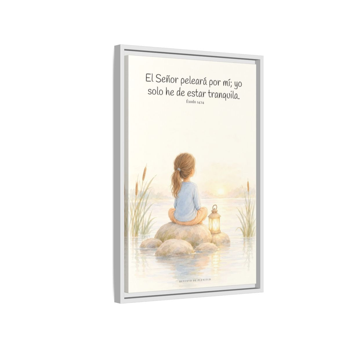 Jehová peleará por mí — Lienzo Cristiano Enmarcado | Éxodo 14:14 — 16×24 pulgadas, marco blanco, vista lateral del marco flotante