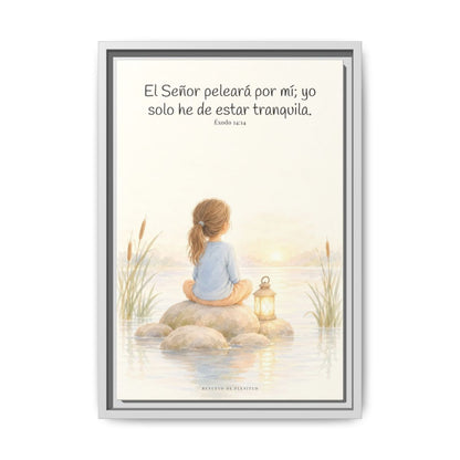 Jehová peleará por mí — Lienzo Cristiano Enmarcado | Éxodo 14:14 — 12×18 pulgadas, marco blanco, vista frontal