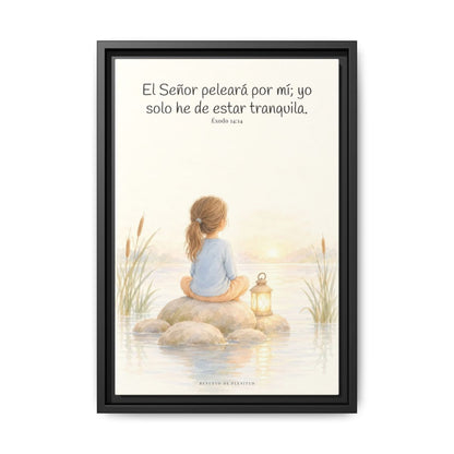 Jehová peleará por mí — Lienzo Cristiano Enmarcado | Éxodo 14:14 — 12×18 pulgadas, marco negro, vista frontal