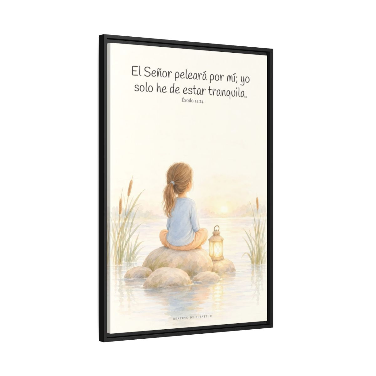 Jehová peleará por mí — Lienzo Cristiano Enmarcado | Éxodo 14:14 — 24×36 pulgadas, marco negro, vista lateral del marco flotante