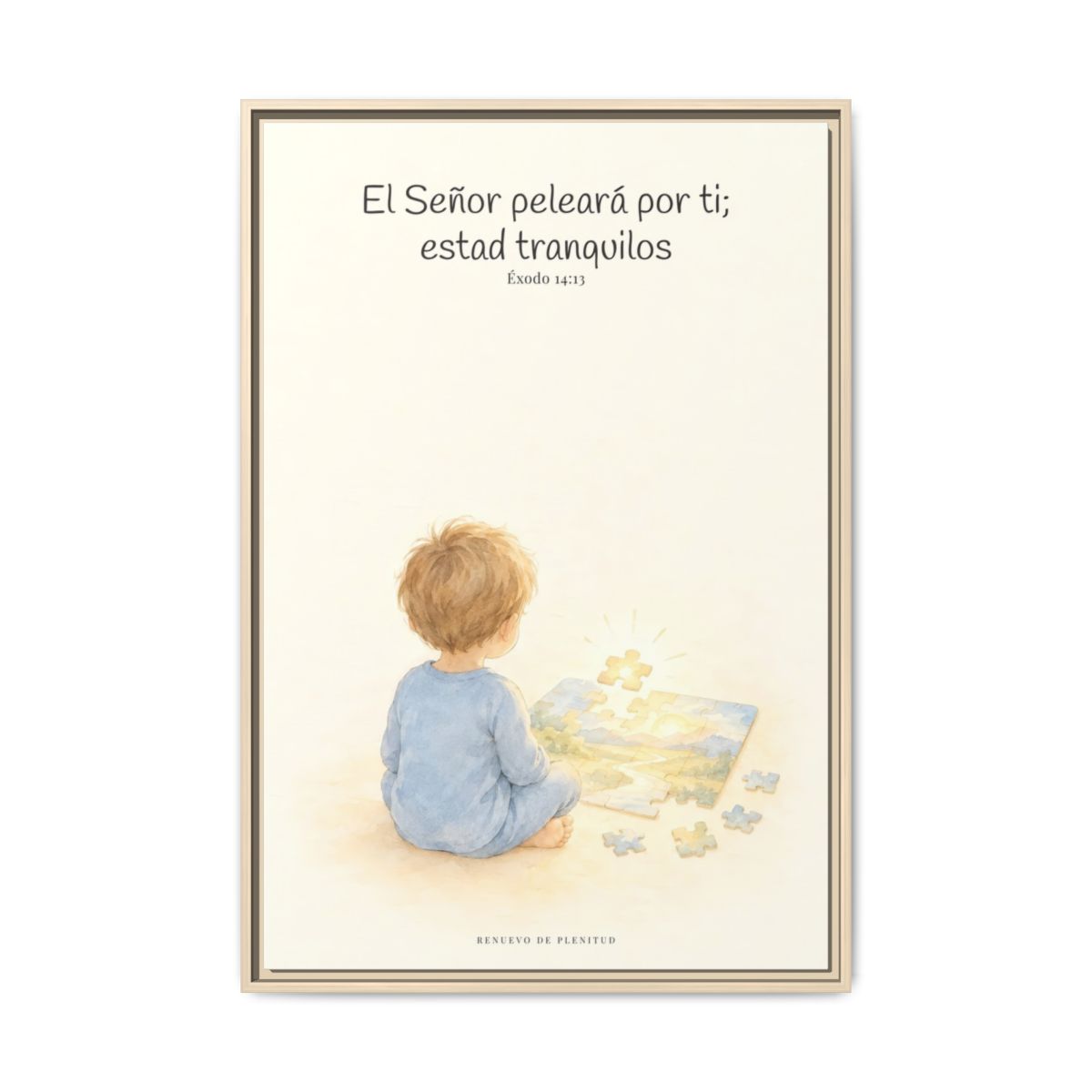 Jehová peleará por ti — Lienzo Cristiano Enmarcado | Éxodo 14:13 — 24×36 pulgadas, marco natural, vista frontal