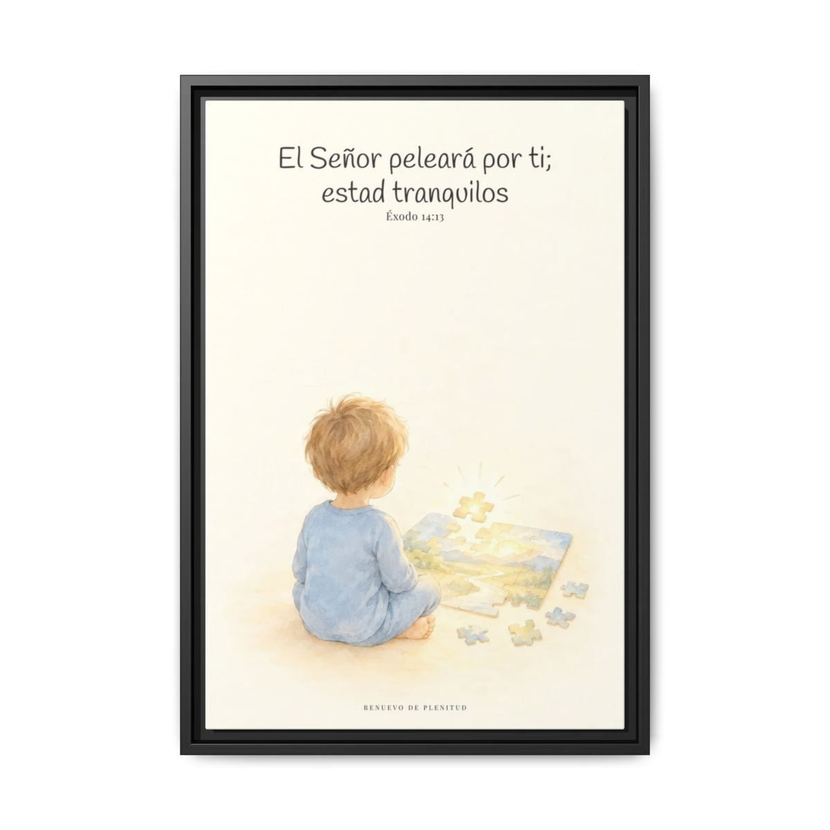 Jehová peleará por ti — Lienzo Cristiano Enmarcado | Éxodo 14:13 — 16×24 pulgadas, marco negro, vista frontal