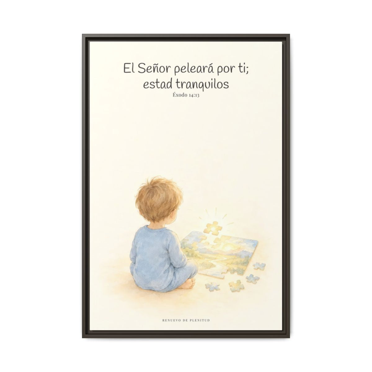 Jehová peleará por ti — Lienzo Cristiano Enmarcado | Éxodo 14:13 — 24×36 pulgadas, marco espresso, vista frontal
