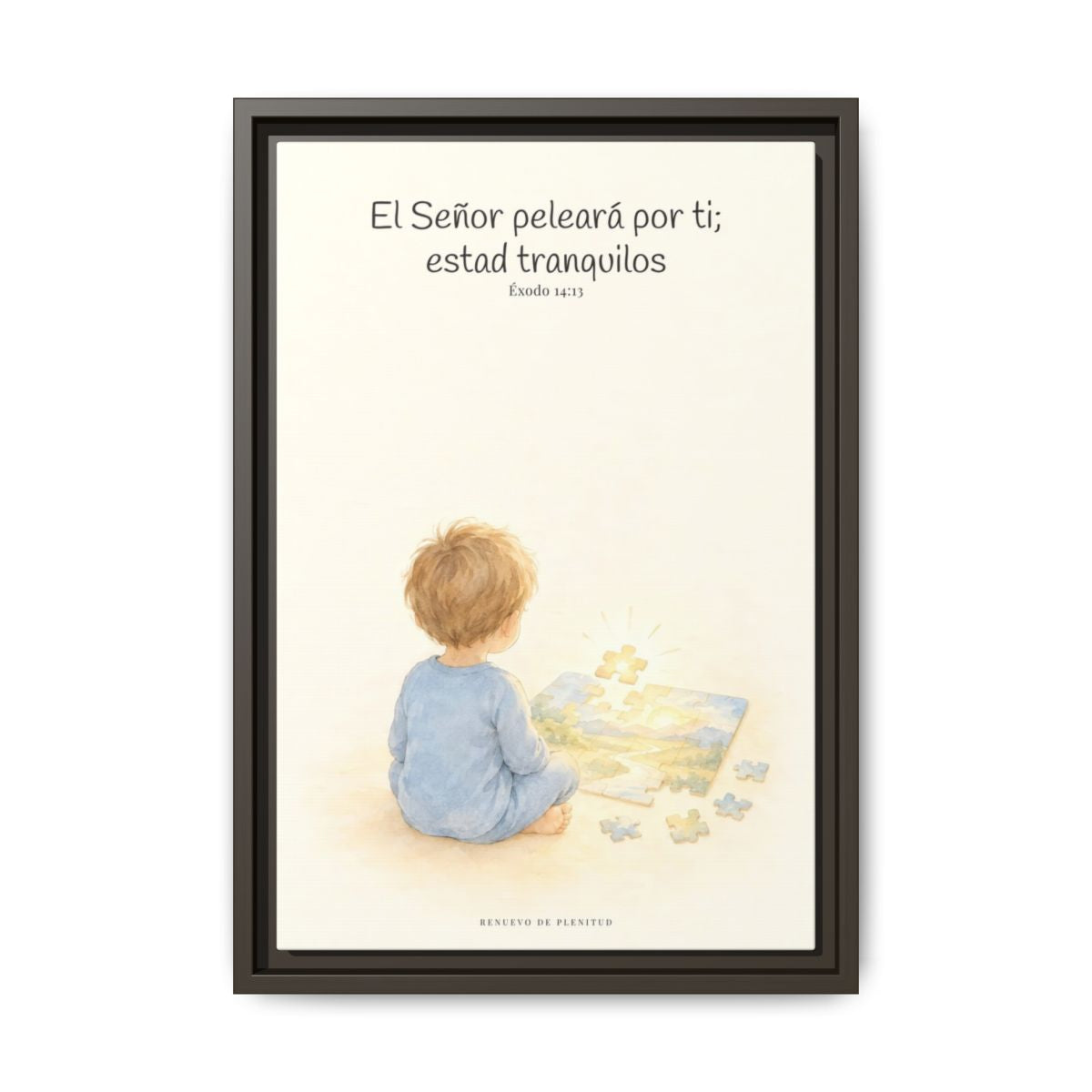 Jehová peleará por ti — Lienzo Cristiano Enmarcado | Éxodo 14:13 — 12×18 pulgadas, marco espresso, vista frontal