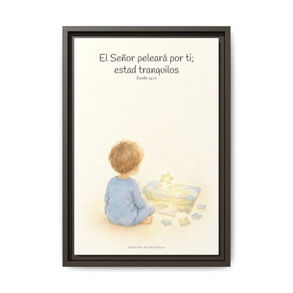Jehová peleará por ti — Lienzo Cristiano Enmarcado | Éxodo 14:13 — 12×18 pulgadas, marco espresso, vista frontal