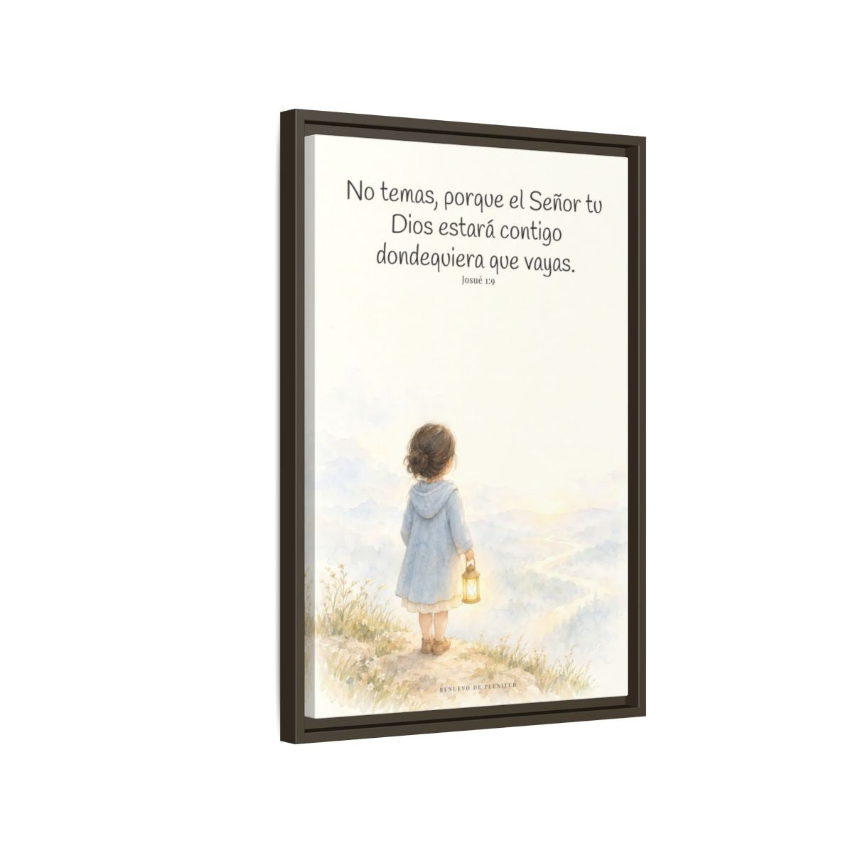 Jehová tu Dios estará contigo — Lienzo Cristiano Enmarcado | Josué 1:9 — 16×24 pulgadas, marco espresso, vista lateral del marco flotante