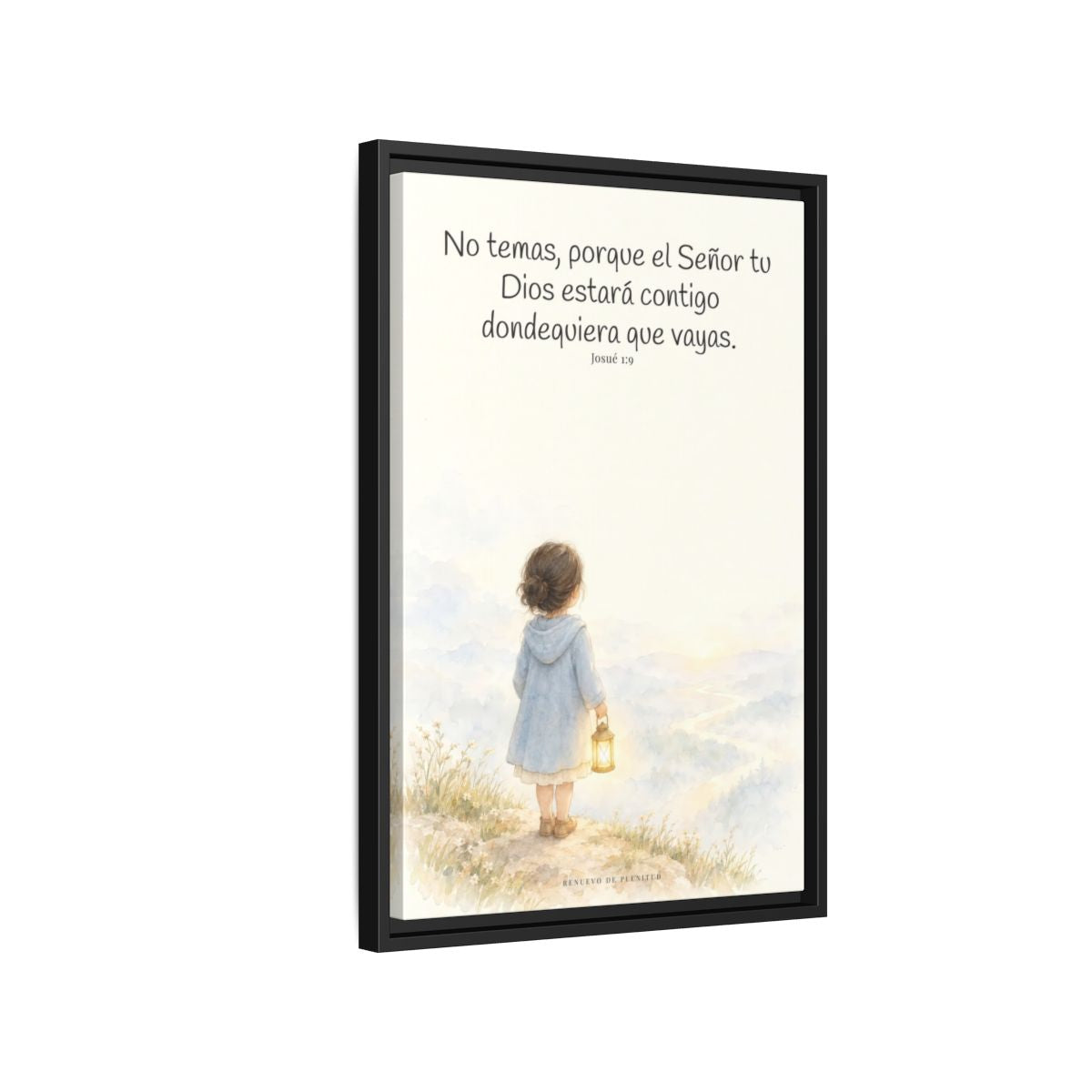 Jehová tu Dios estará contigo — Lienzo Cristiano Enmarcado | Josué 1:9 — 16×24 pulgadas, marco negro, vista lateral del marco flotante