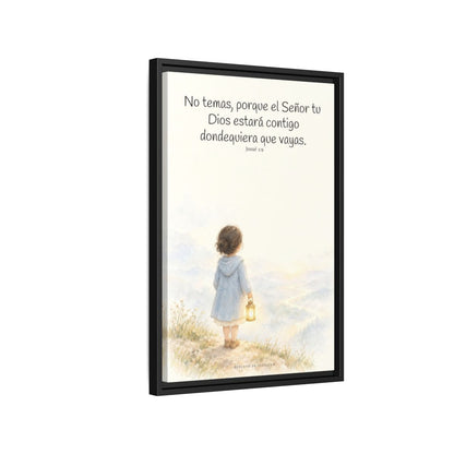 Jehová tu Dios estará contigo — Lienzo Cristiano Enmarcado | Josué 1:9 — 16×24 pulgadas, marco negro, vista lateral del marco flotante