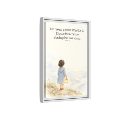 Jehová tu Dios estará contigo — Lienzo Cristiano Enmarcado | Josué 1:9 — 12×18 pulgadas, marco blanco, vista lateral del marco flotante