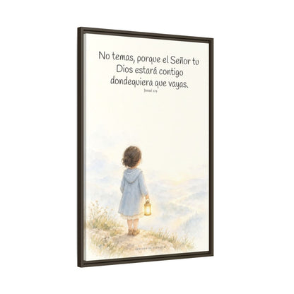 Jehová tu Dios estará contigo — Lienzo Cristiano Enmarcado | Josué 1:9 — 24×36 pulgadas, marco espresso, vista lateral del marco flotante