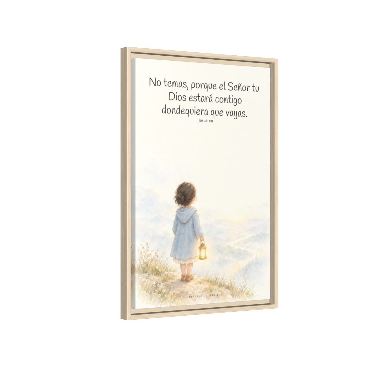 Jehová tu Dios estará contigo — Lienzo Cristiano Enmarcado | Josué 1:9 — 16×24 pulgadas, marco natural, vista lateral del marco flotante