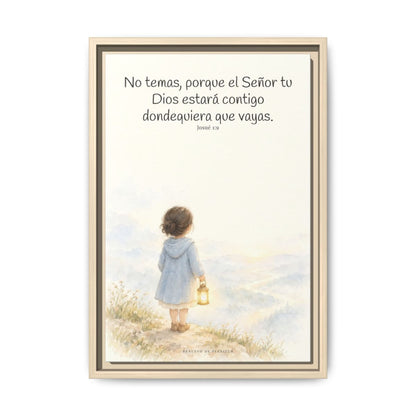 Jehová tu Dios estará contigo — Lienzo Cristiano Enmarcado | Josué 1:9 — 12×18 pulgadas, marco natural, vista frontal