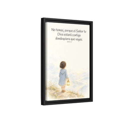 Jehová tu Dios estará contigo — Lienzo Cristiano Enmarcado | Josué 1:9 — 12×18 pulgadas, marco negro, vista lateral del marco flotante