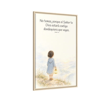 Jehová tu Dios estará contigo — Lienzo Cristiano Enmarcado | Josué 1:9 — 24×36 pulgadas, marco natural, vista lateral del marco flotante