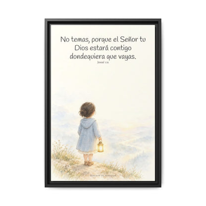 Jehová tu Dios estará contigo — Lienzo Cristiano Enmarcado | Josué 1:9 — 16×24 pulgadas, marco negro, vista frontal