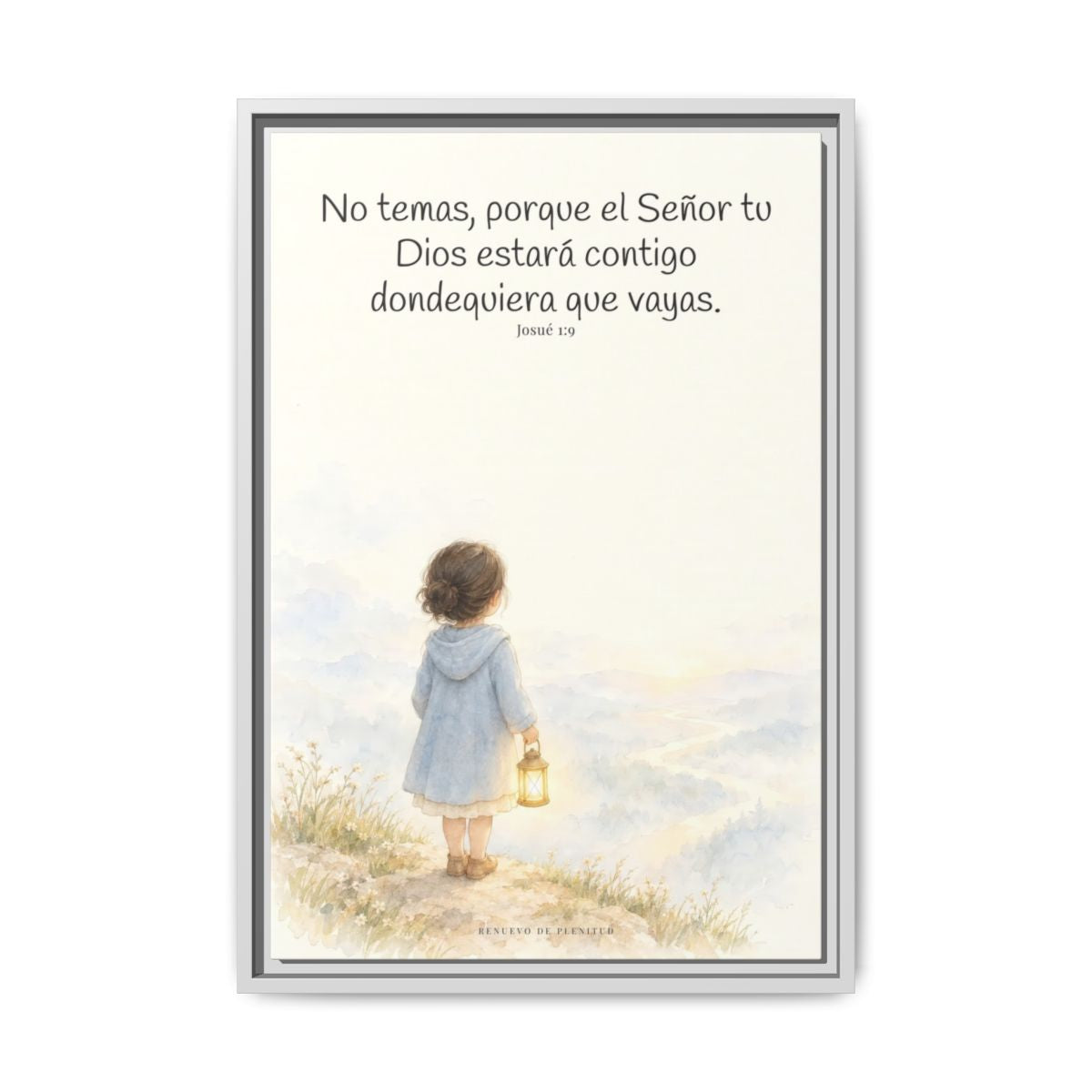 Jehová tu Dios estará contigo — Lienzo Cristiano Enmarcado | Josué 1:9 — 16×24 pulgadas, marco blanco, vista frontal