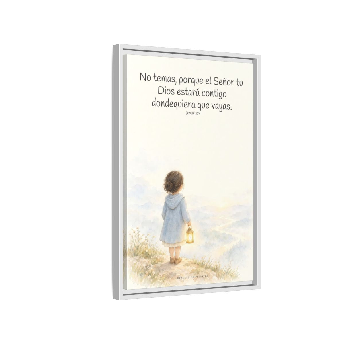 Jehová tu Dios estará contigo — Lienzo Cristiano Enmarcado | Josué 1:9 — 16×24 pulgadas, marco blanco, vista lateral del marco flotante