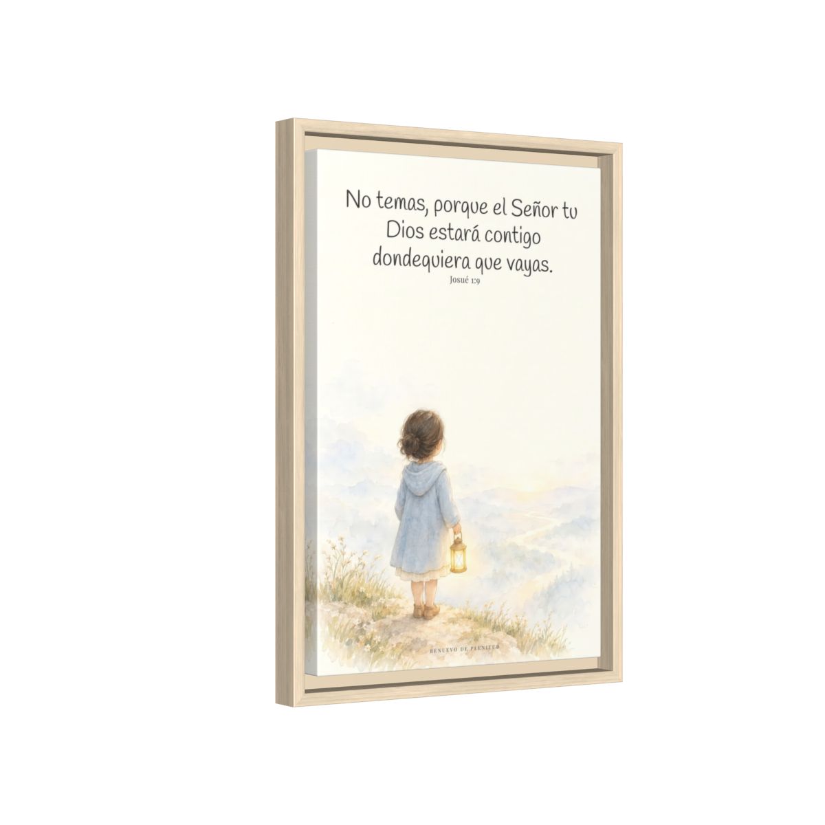 Jehová tu Dios estará contigo — Lienzo Cristiano Enmarcado | Josué 1:9 — 12×18 pulgadas, marco natural, vista lateral del marco flotante