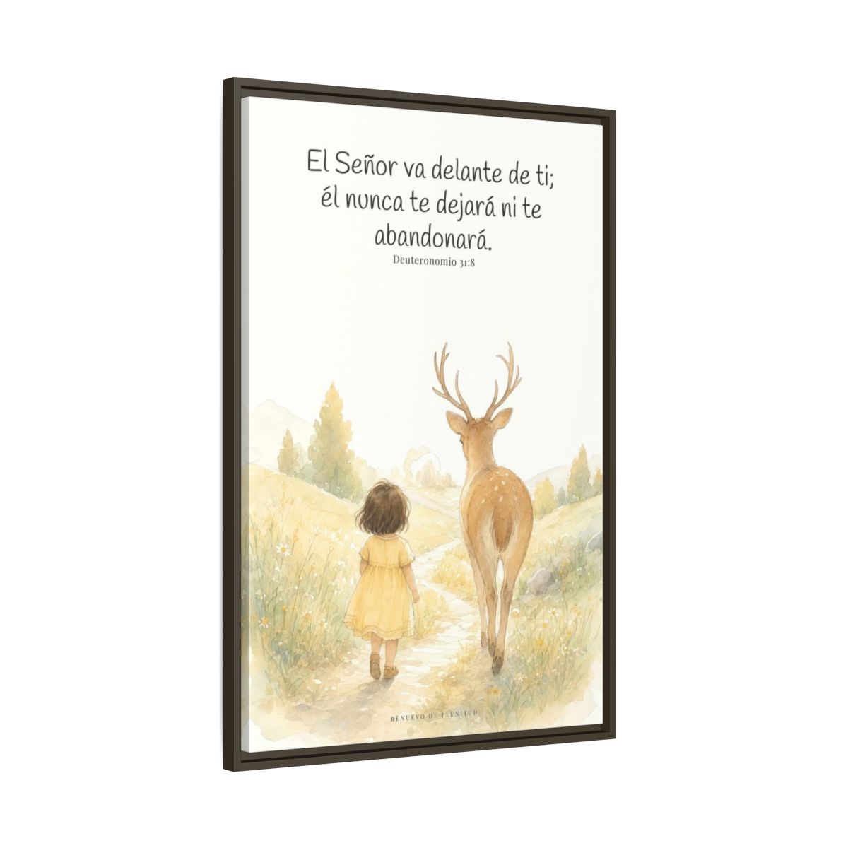 Jehová va delante de ti — Lienzo Cristiano Enmarcado | Deuteronomio 31:8 — 24×36 pulgadas, marco espresso, vista lateral del marco flotante