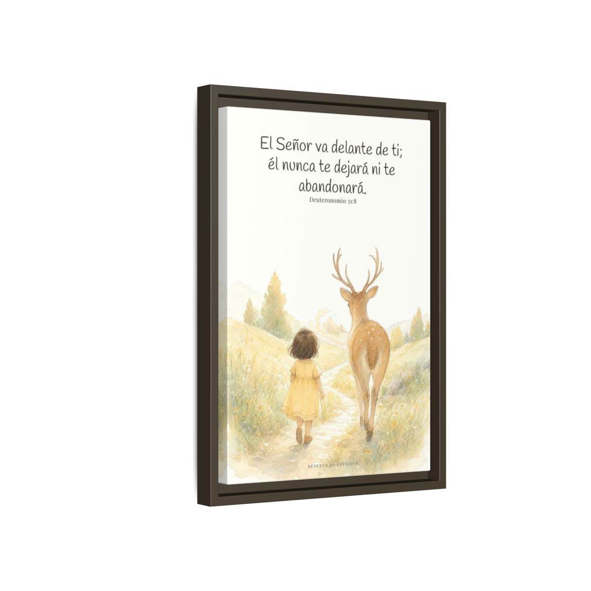 Jehová va delante de ti — Lienzo Cristiano Enmarcado | Deuteronomio 31:8 — 12×18 pulgadas, marco espresso, vista lateral del marco flotante