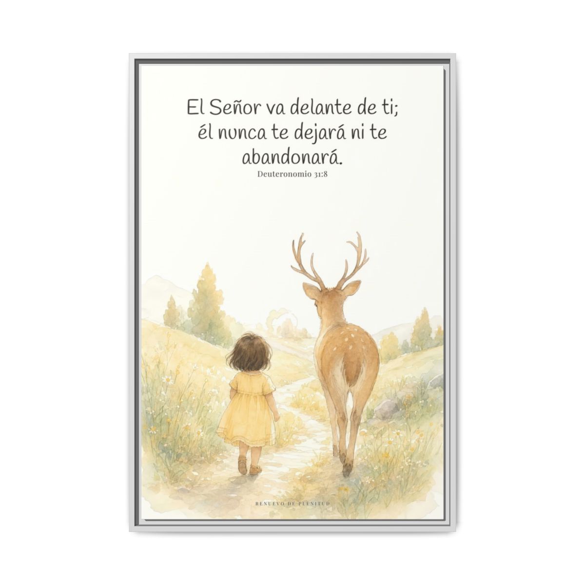 Jehová va delante de ti — Lienzo Cristiano Enmarcado | Deuteronomio 31:8 — 24×36 pulgadas, marco blanco, vista frontal