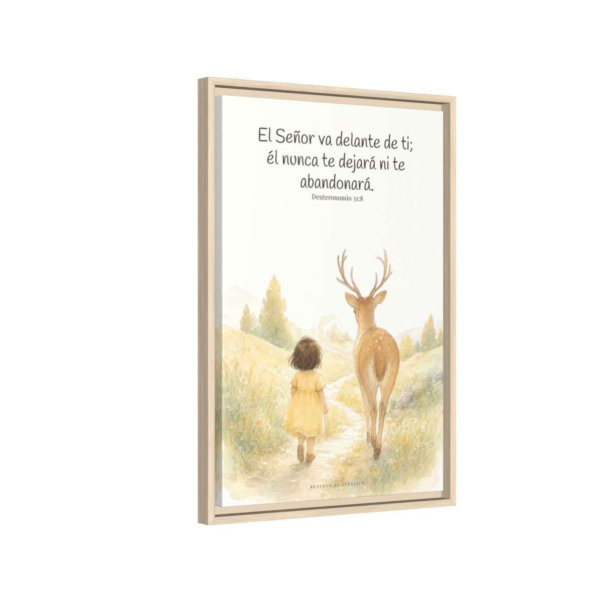 Jehová va delante de ti — Lienzo Cristiano Enmarcado | Deuteronomio 31:8 — 16×24 pulgadas, marco natural, vista lateral del marco flotante