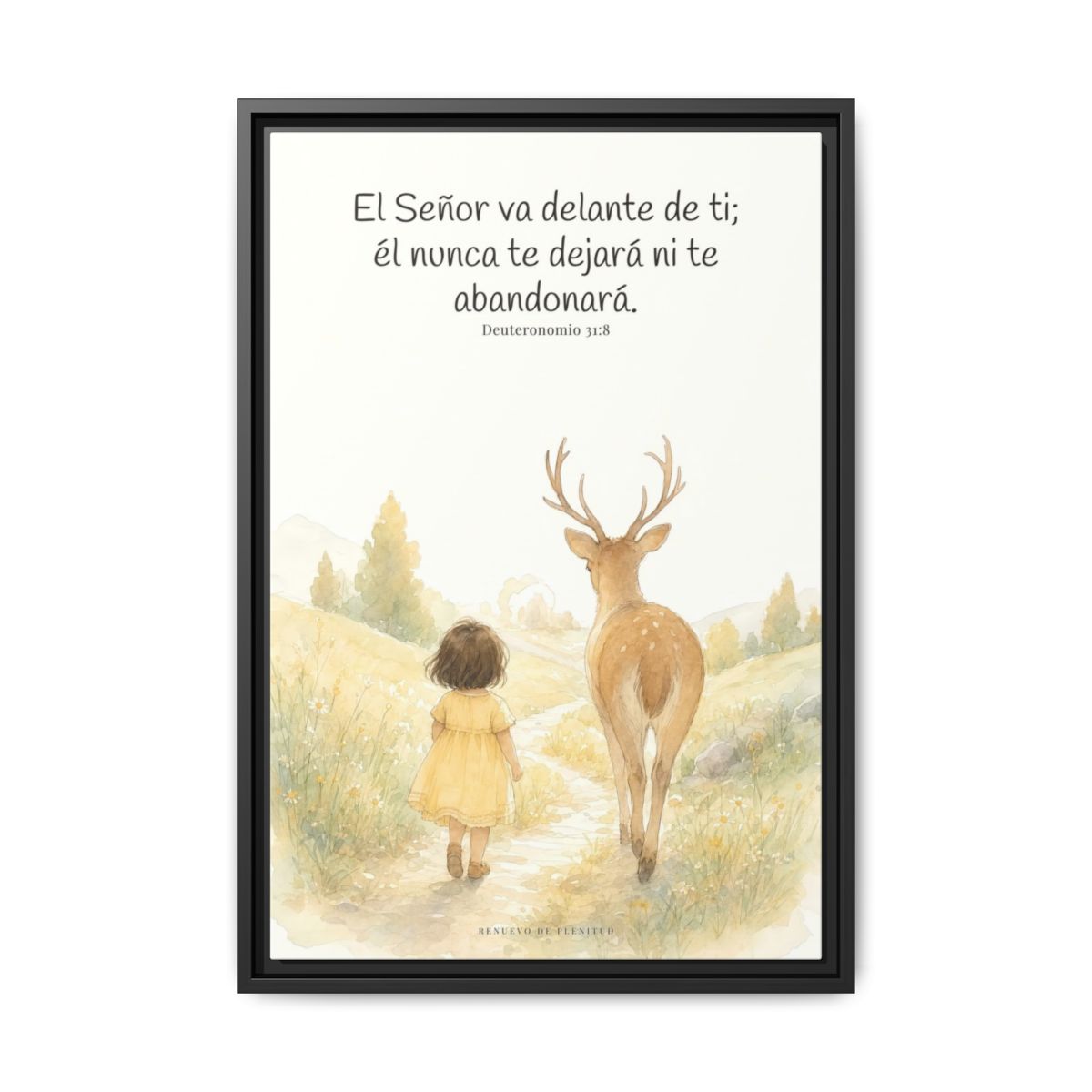 Jehová va delante de ti — Lienzo Cristiano Enmarcado | Deuteronomio 31:8 — 16×24 pulgadas, marco negro, vista frontal