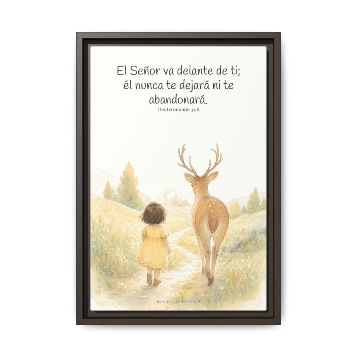 Jehová va delante de ti — Lienzo Cristiano Enmarcado | Deuteronomio 31:8 — 12×18 pulgadas, marco espresso, vista frontal