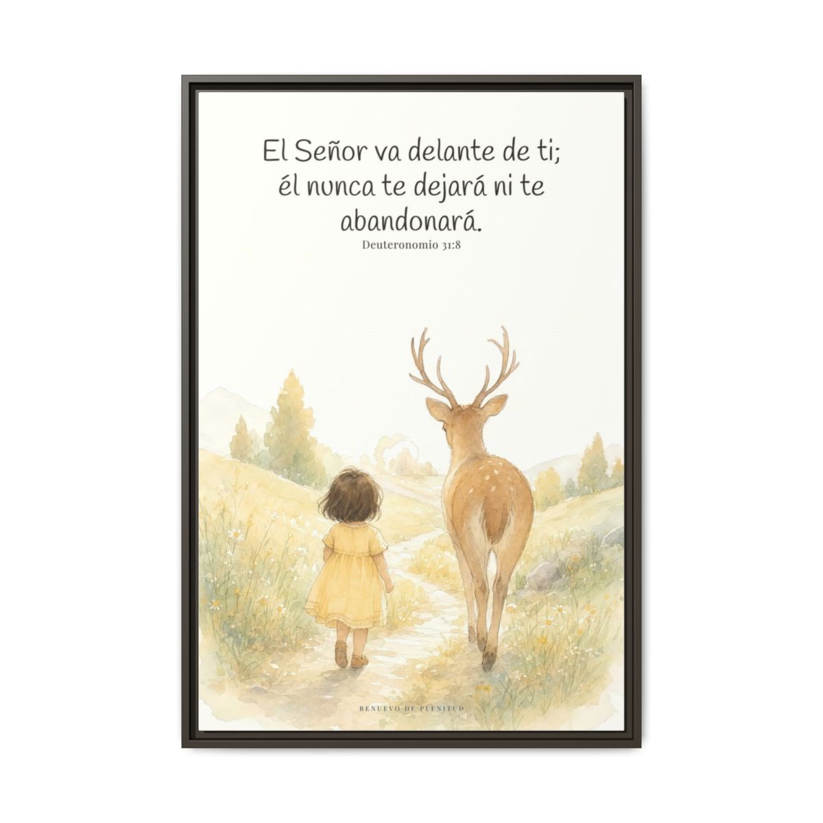 Jehová va delante de ti — Lienzo Cristiano Enmarcado | Deuteronomio 31:8 — 24×36 pulgadas, marco espresso, vista frontal