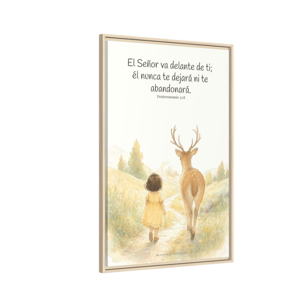 Jehová va delante de ti — Lienzo Cristiano Enmarcado | Deuteronomio 31:8 — 24×36 pulgadas, marco natural, vista lateral del marco flotante