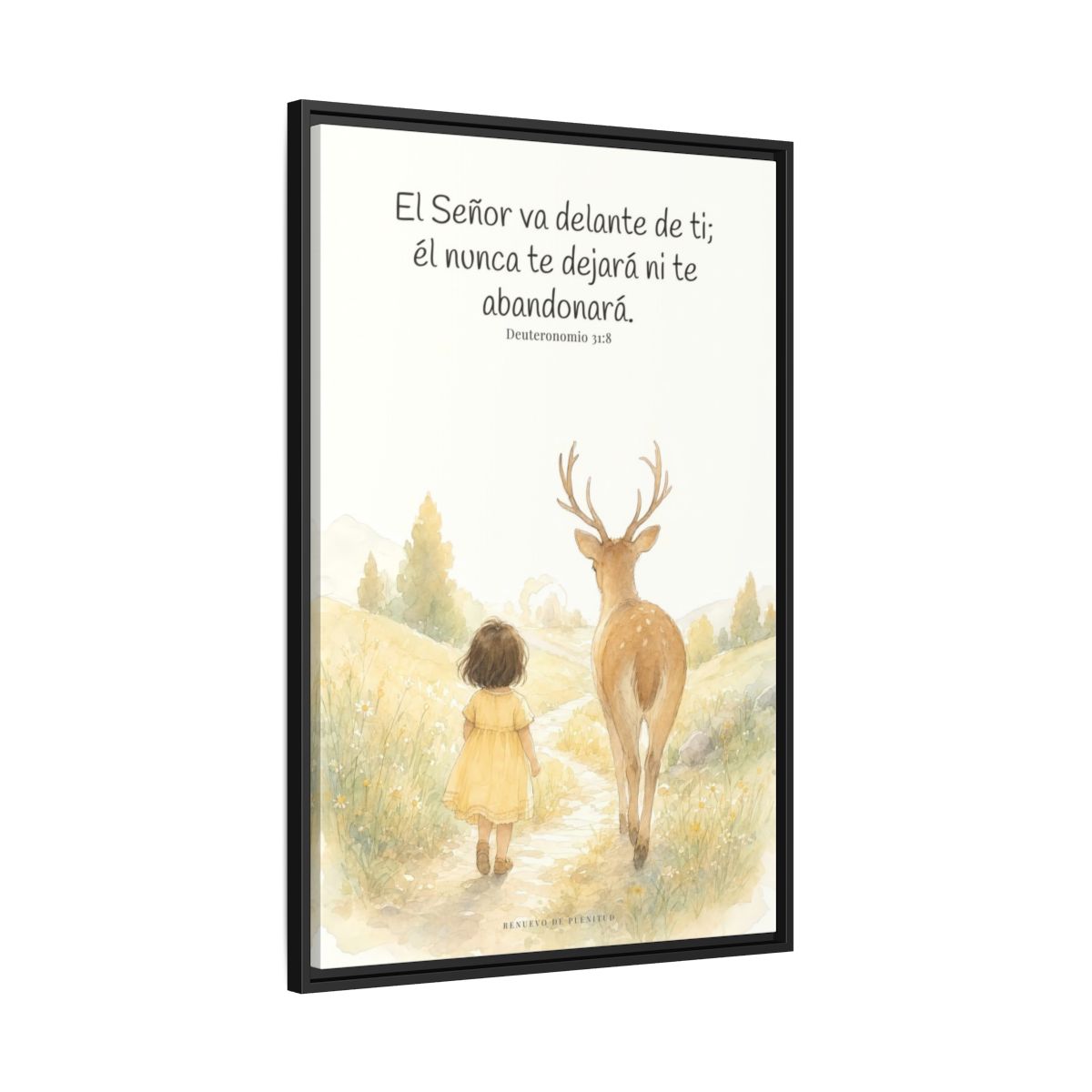 Jehová va delante de ti — Lienzo Cristiano Enmarcado | Deuteronomio 31:8 — 24×36 pulgadas, marco negro, vista lateral del marco flotante