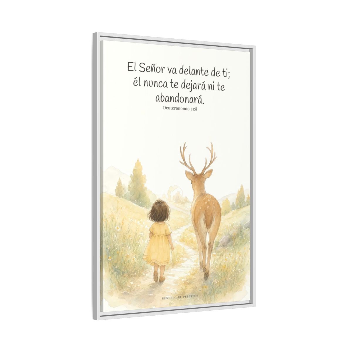 Jehová va delante de ti — Lienzo Cristiano Enmarcado | Deuteronomio 31:8 — 24×36 pulgadas, marco blanco, vista lateral del marco flotante