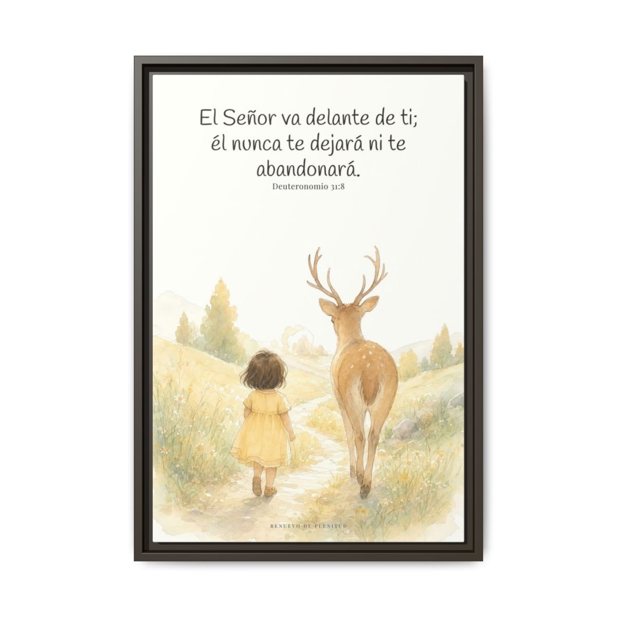 Jehová va delante de ti — Lienzo Cristiano Enmarcado | Deuteronomio 31:8 — 16×24 pulgadas, marco espresso, vista frontal