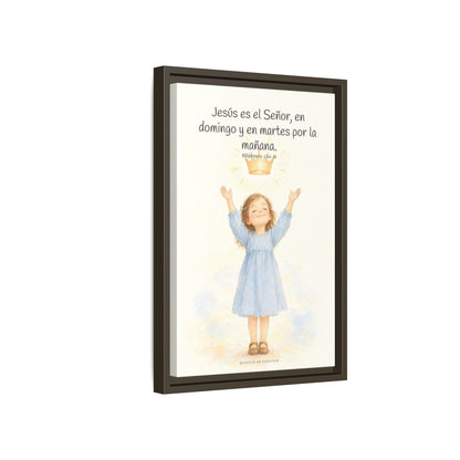 Jesús es el Señor — Lienzo Cristiano Enmarcado | Filipenses 2:10-11 — 12×18 pulgadas, marco espresso, vista lateral del marco flotante