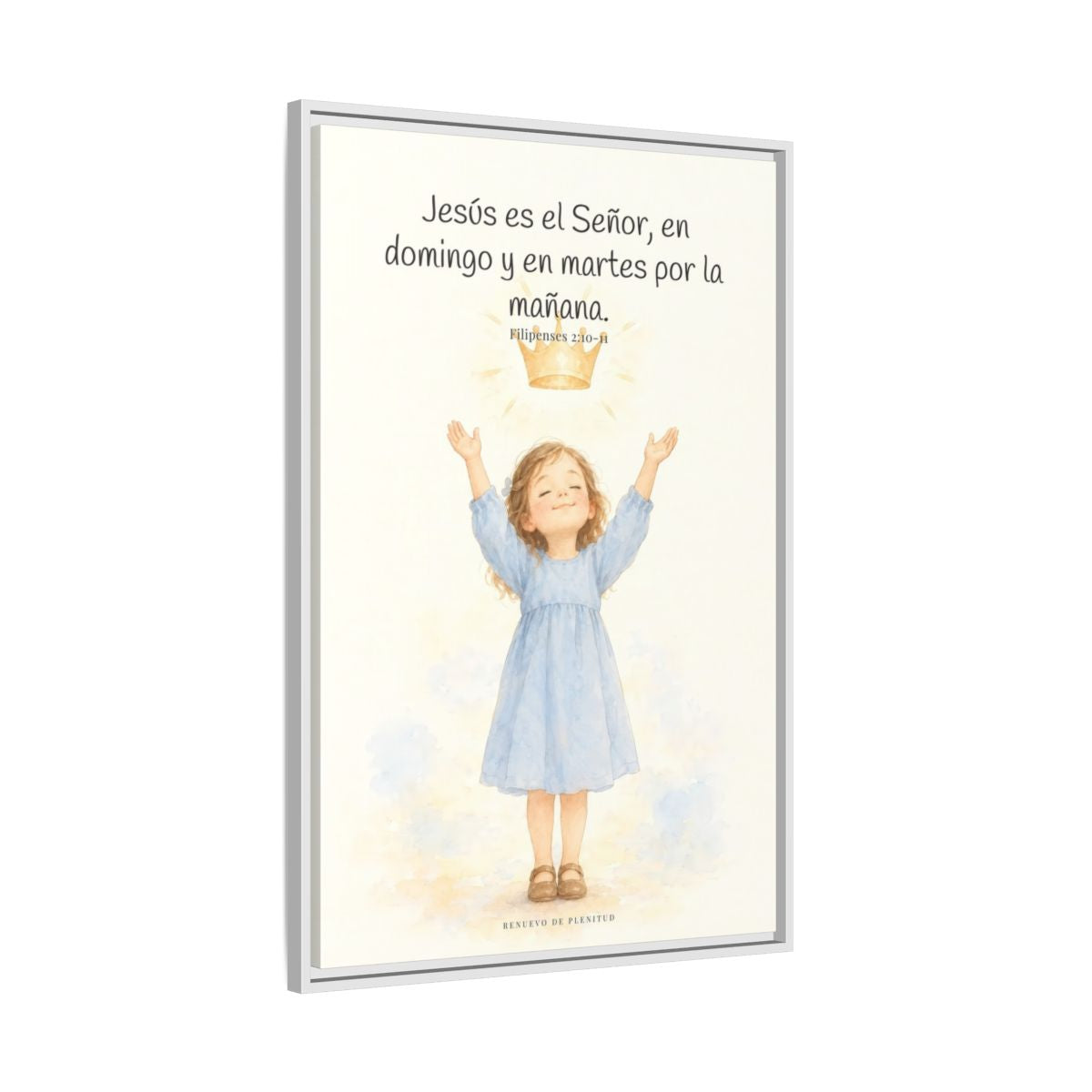 Jesús es el Señor — Lienzo Cristiano Enmarcado | Filipenses 2:10-11 — 24×36 pulgadas, marco blanco, vista lateral del marco flotante