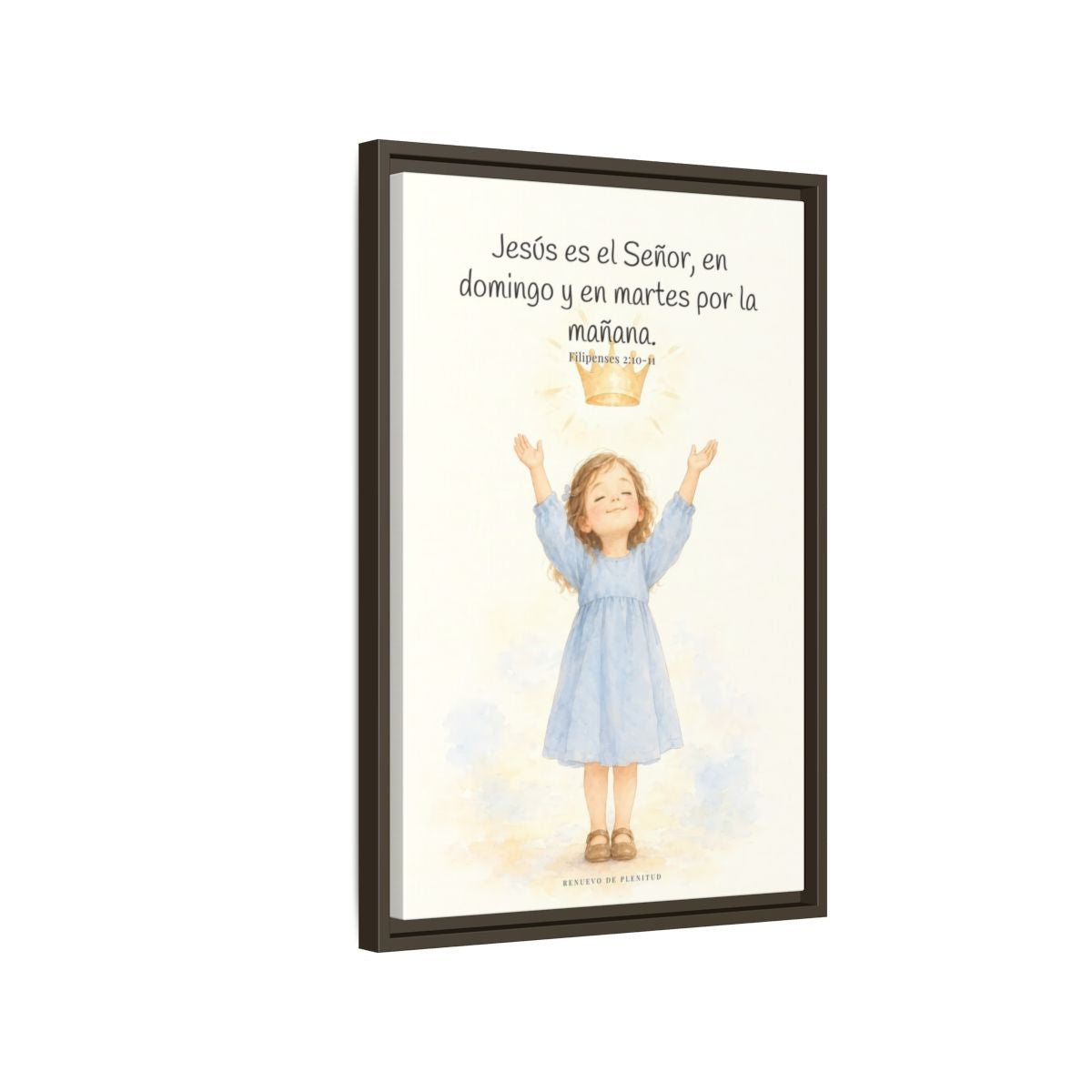 Jesús es el Señor — Lienzo Cristiano Enmarcado | Filipenses 2:10-11 — 16×24 pulgadas, marco espresso, vista lateral del marco flotante