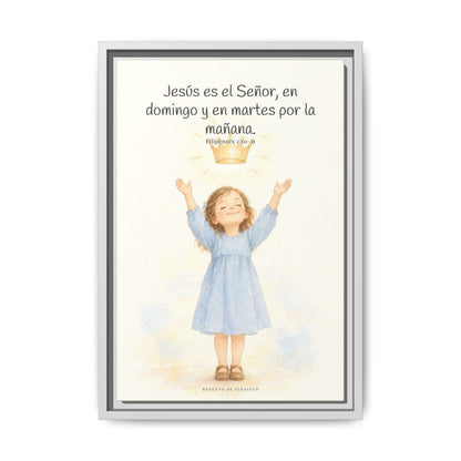 Jesús es el Señor — Lienzo Cristiano Enmarcado | Filipenses 2:10-11 — 12×18 pulgadas, marco blanco, vista frontal