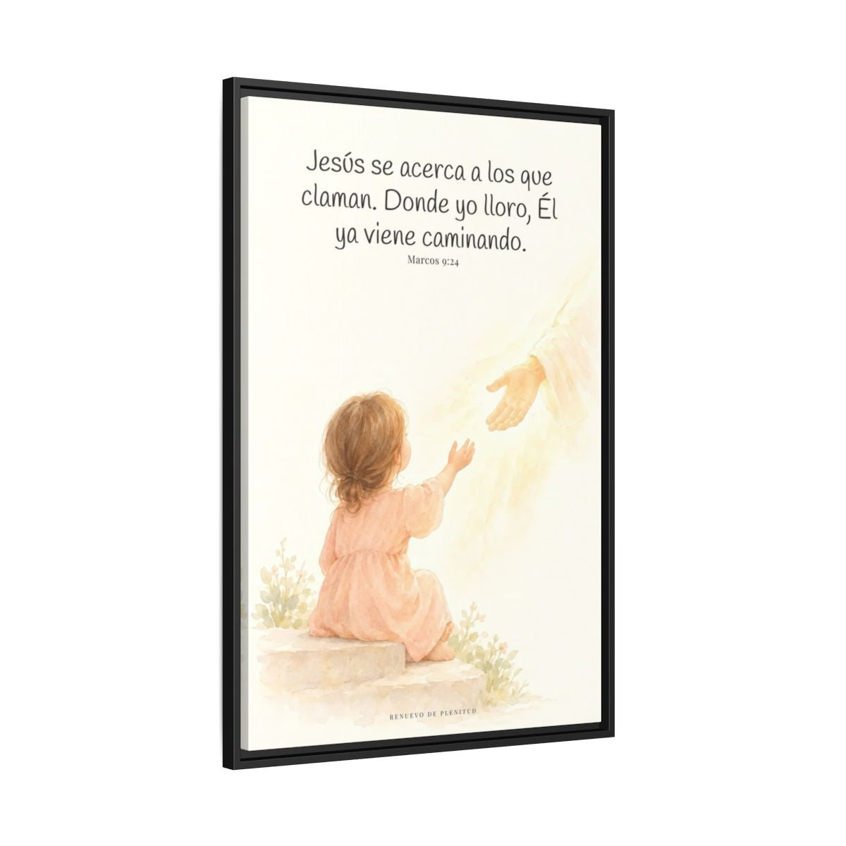 Jesús se acerca a los que claman — Lienzo Cristiano Enmarcado | Marcos 9:24 — 24×36 pulgadas, marco negro, vista lateral del marco flotante
