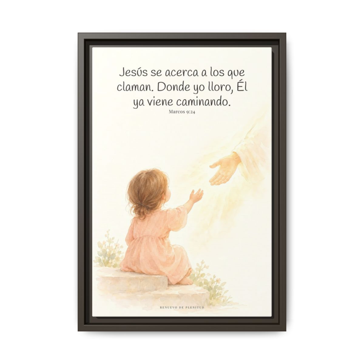 Jesús se acerca a los que claman — Lienzo Cristiano Enmarcado | Marcos 9:24 — 12×18 pulgadas, marco espresso, vista frontal