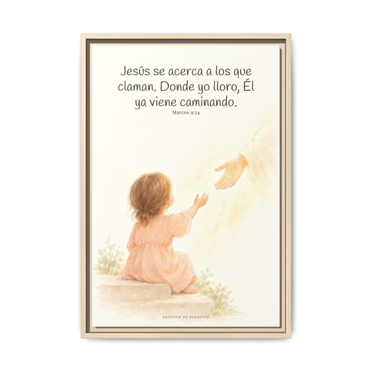 Jesús se acerca a los que claman — Lienzo Cristiano Enmarcado | Marcos 9:24 — 16×24 pulgadas, marco natural, vista frontal