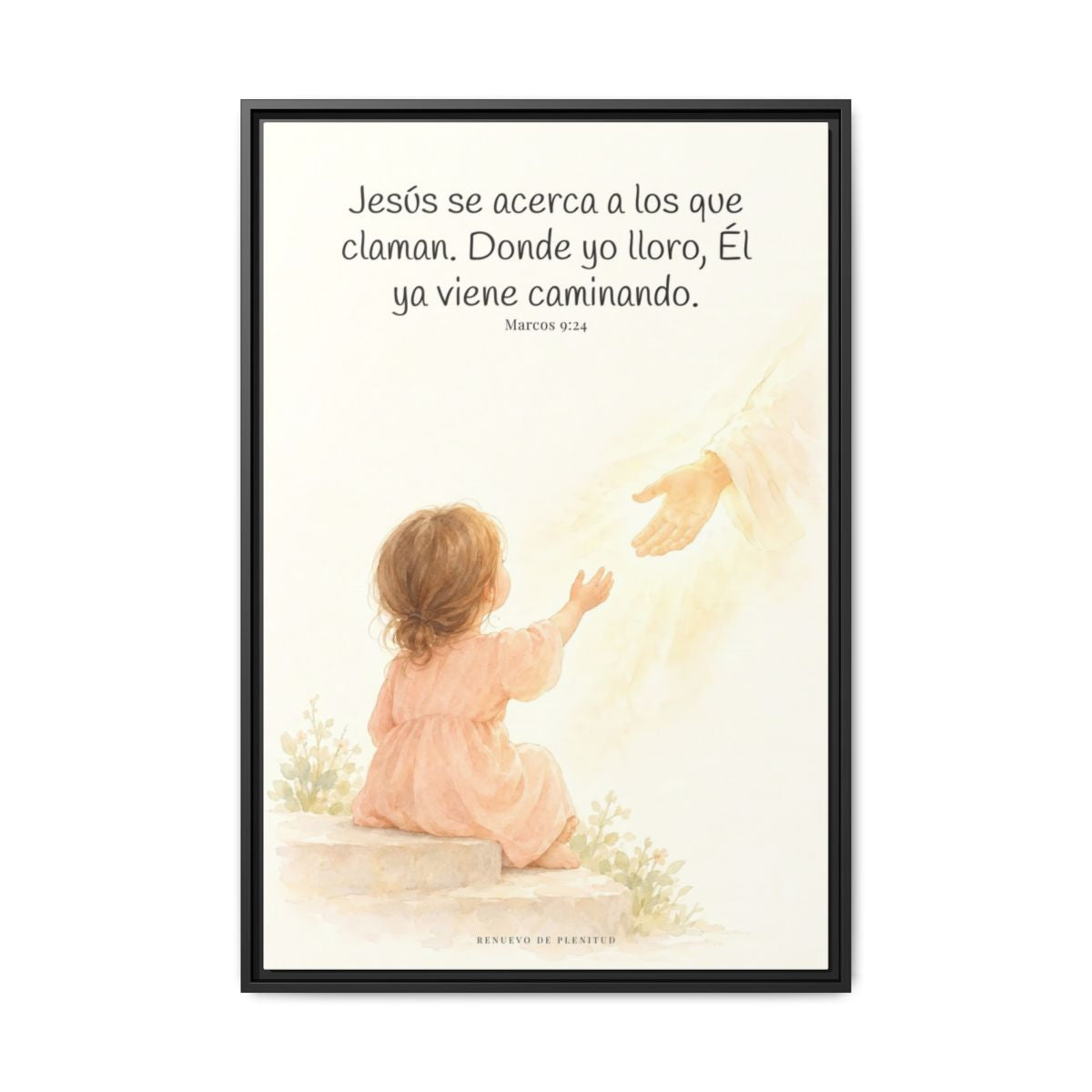 Jesús se acerca a los que claman — Lienzo Cristiano Enmarcado | Marcos 9:24 — 24×36 pulgadas, marco negro, vista frontal