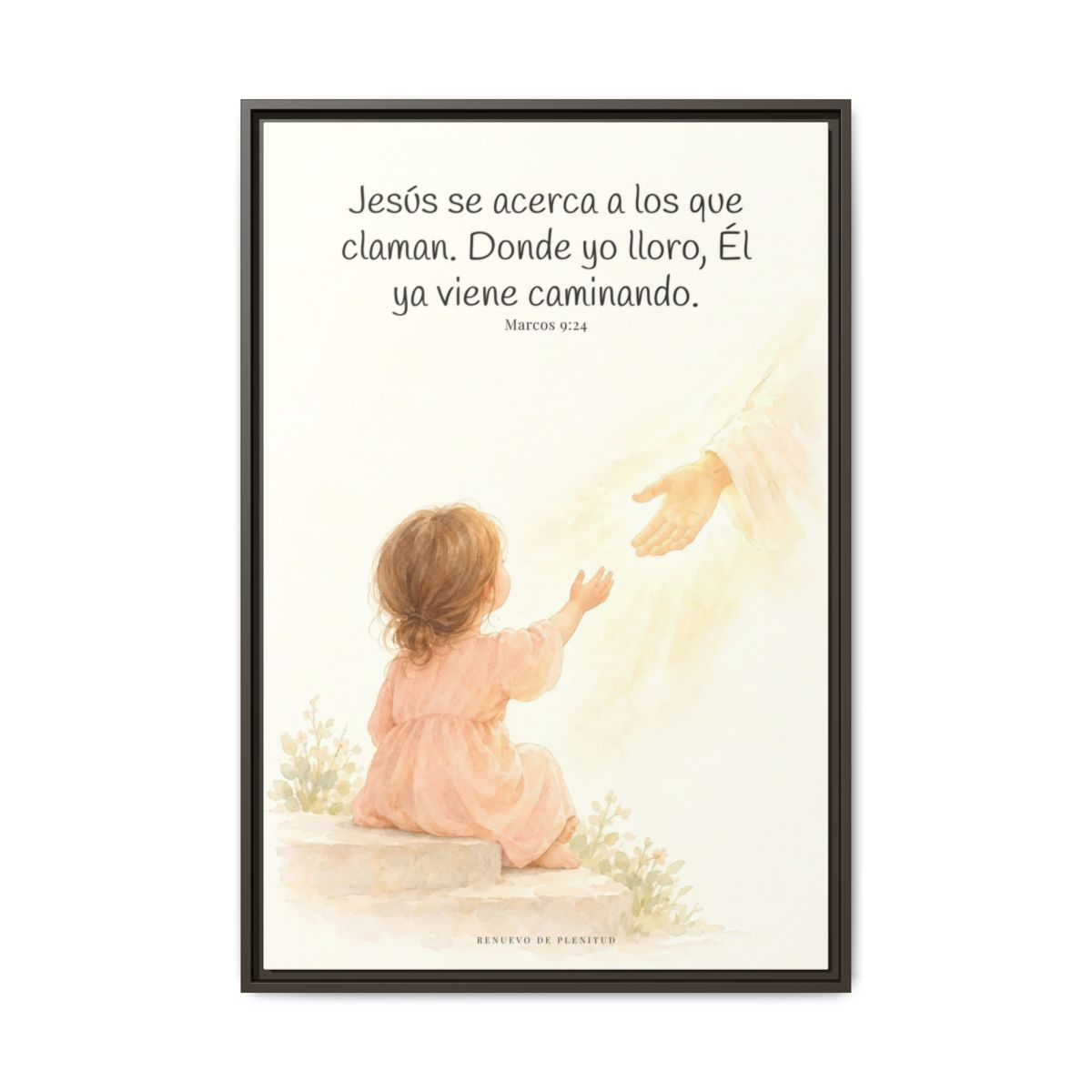 Jesús se acerca a los que claman — Lienzo Cristiano Enmarcado | Marcos 9:24 — 24×36 pulgadas, marco espresso, vista frontal