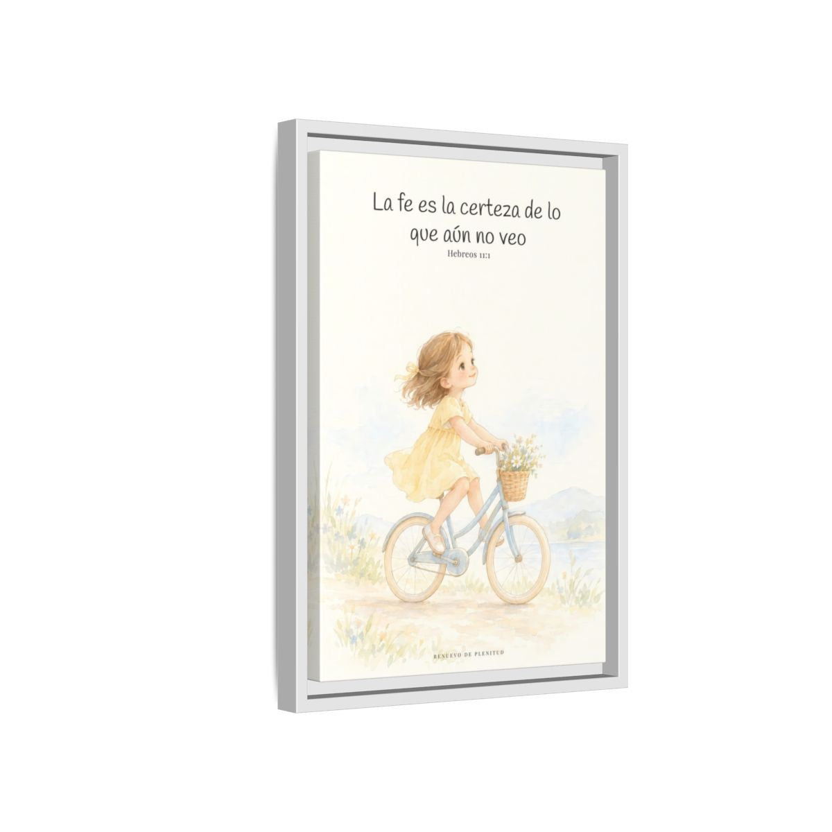 La fe es la certeza de lo que no vemos — Lienzo Cristiano Enmarcado | Hebreos 11:1 — 12×18 pulgadas, marco blanco, vista lateral del marco flotante