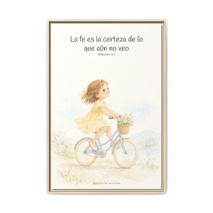 La fe es la certeza de lo que no vemos — Lienzo Cristiano Enmarcado | Hebreos 11:1 — 24×36 pulgadas, marco natural, vista frontal