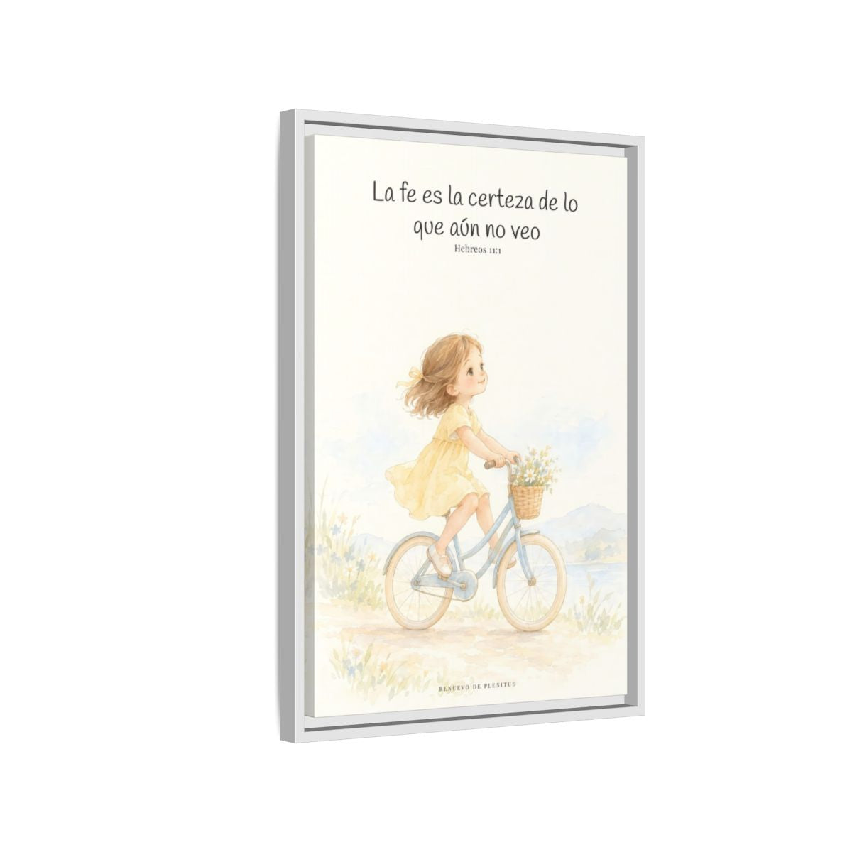 La fe es la certeza de lo que no vemos — Lienzo Cristiano Enmarcado | Hebreos 11:1 — 16×24 pulgadas, marco blanco, vista lateral del marco flotante