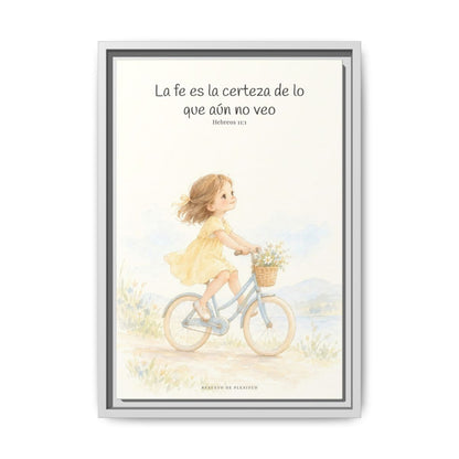 La fe es la certeza de lo que no vemos — Lienzo Cristiano Enmarcado | Hebreos 11:1 — 12×18 pulgadas, marco blanco, vista frontal