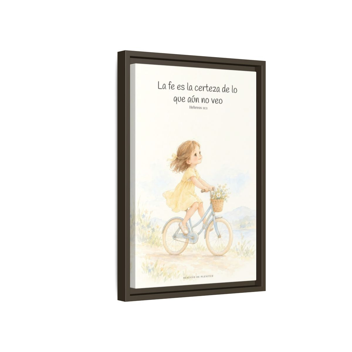 La fe es la certeza de lo que no vemos — Lienzo Cristiano Enmarcado | Hebreos 11:1 — 12×18 pulgadas, marco espresso, vista lateral del marco flotante