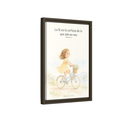 La fe es la certeza de lo que no vemos — Lienzo Cristiano Enmarcado | Hebreos 11:1 — 12×18 pulgadas, marco espresso, vista lateral del marco flotante