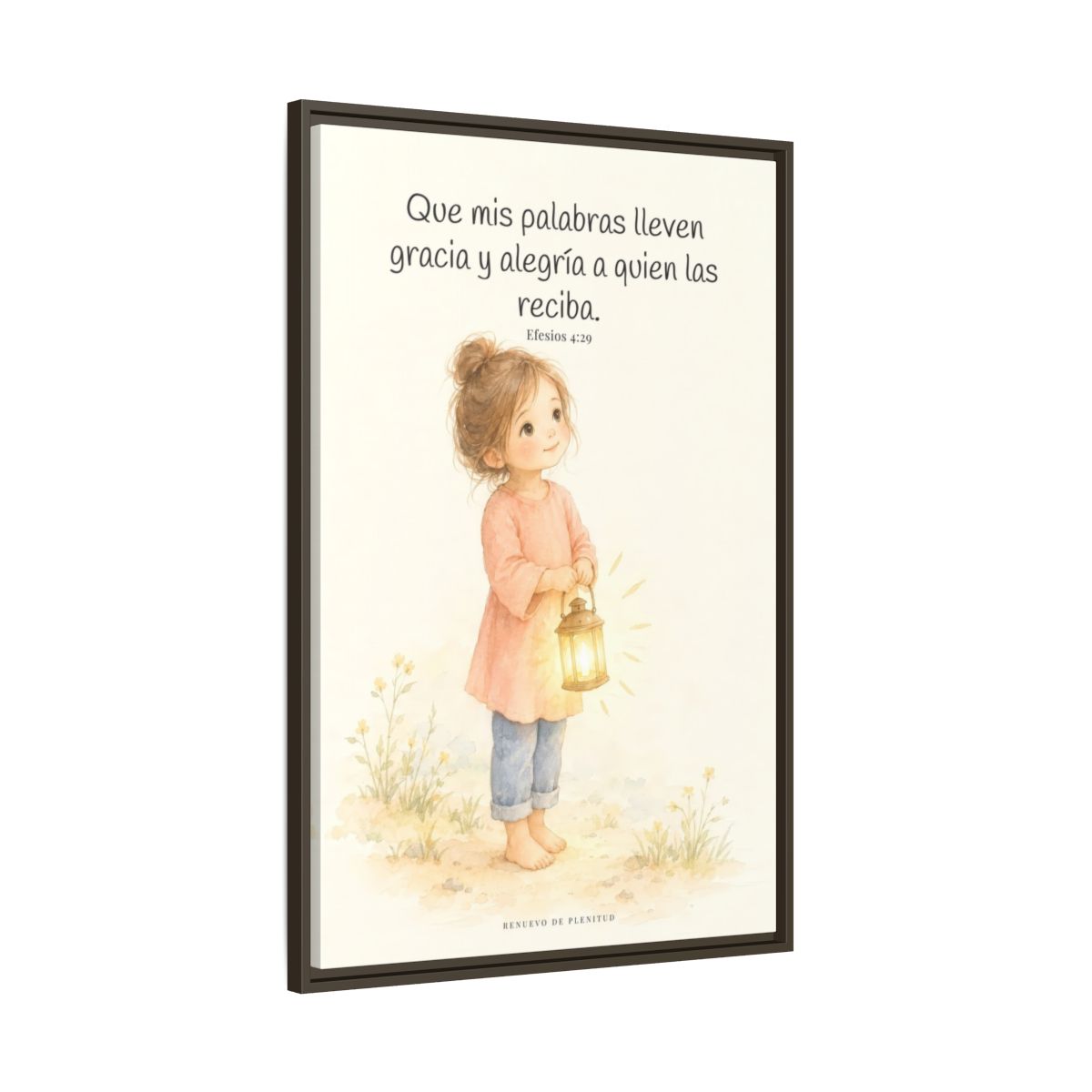 La gracia de Dios en mi boca | Arte cristiano enmarcado | Efesios 4:29 — 24×36 pulgadas, marco espresso, vista lateral del marco flotante