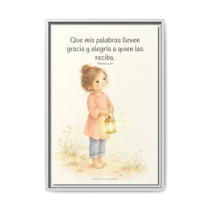 La gracia de Dios en mi boca | Arte cristiano enmarcado | Efesios 4:29 — 16×24 pulgadas, marco blanco, vista frontal